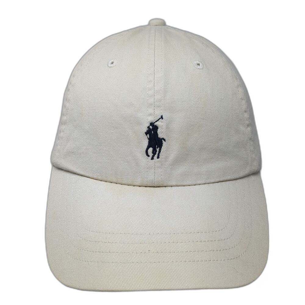 Polo Ralph Lauren Baseball Cap Beige One Size Leather Strapback Pony Logo Hat